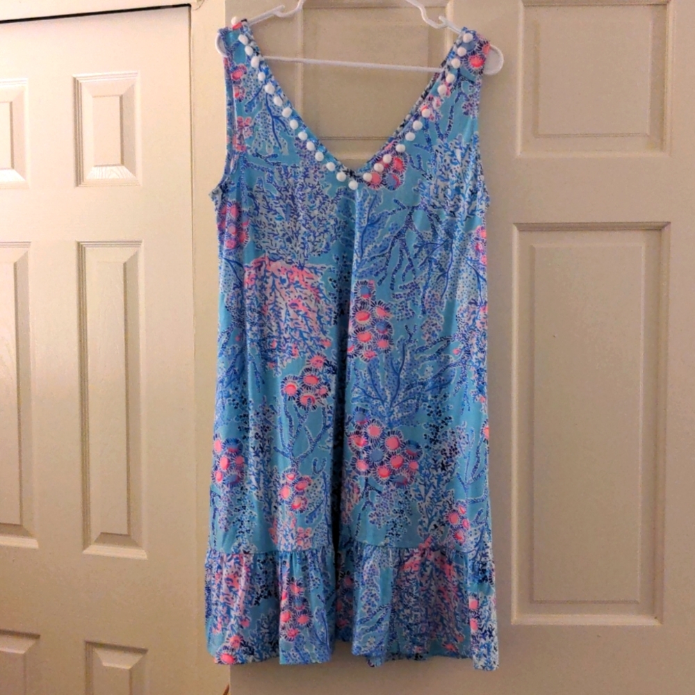 Lilly Pulitzer Light Blue Tropical Floral V-Neck Sundress